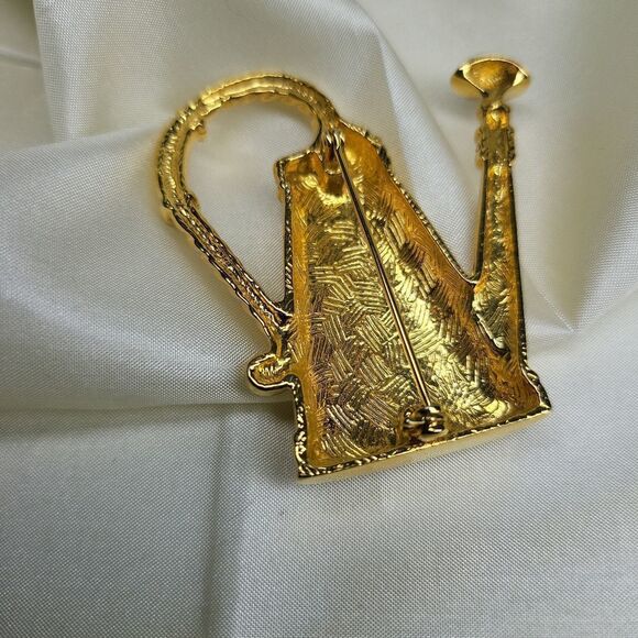 VINTAGE 1928 Co. Gold Watering Can Brooch Pearl & Rhinestone Embellishment - Picture 6 of 8